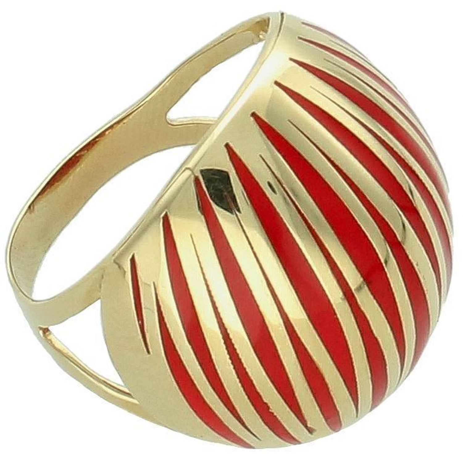 Złoty pierścionek szeroki z czerwoną emalią próba 585, PI 1897B. Szeroki złoty pierścionek z czerwoną emalią to biżuteria, która łączy elegancję złota, tworząc wyjątkowy i nowoczesny design. 1.jpg